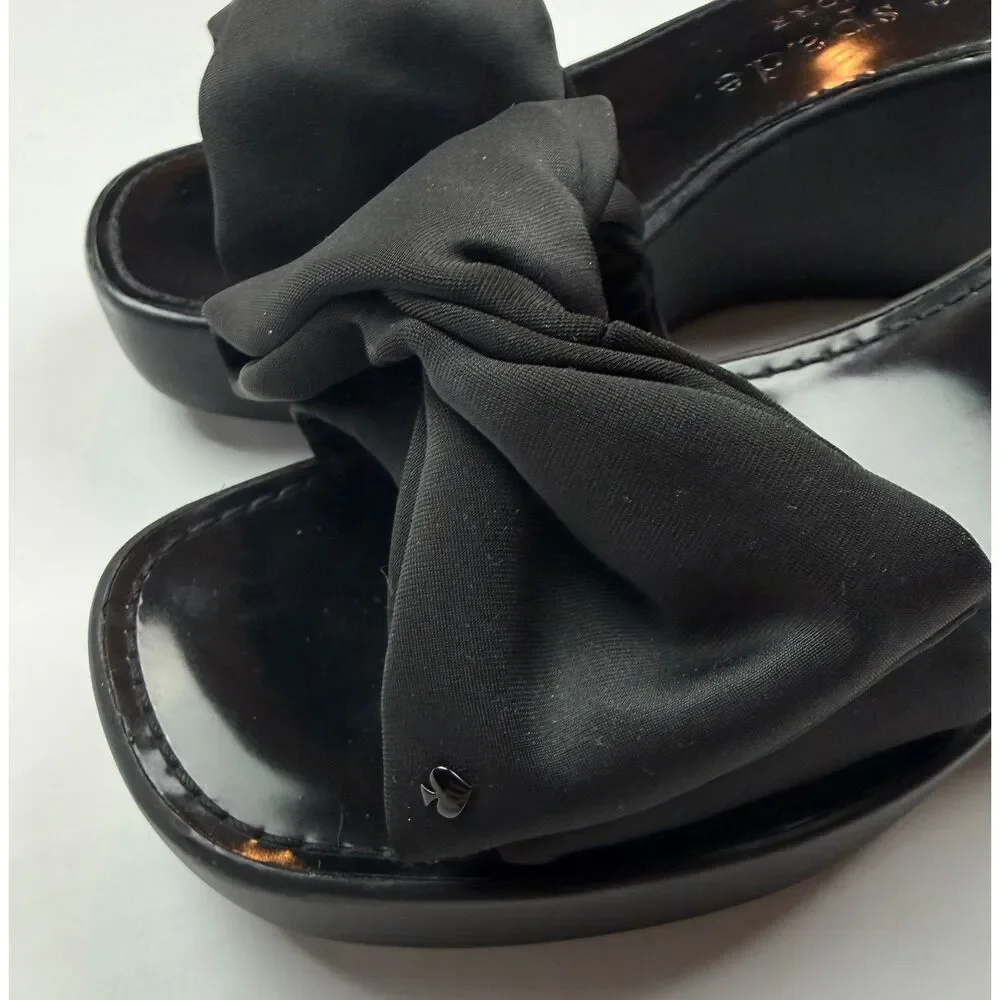 Kate Spade New York Bikini Black Bow Platform Wedge Slide Sandals Sz 8 NWT